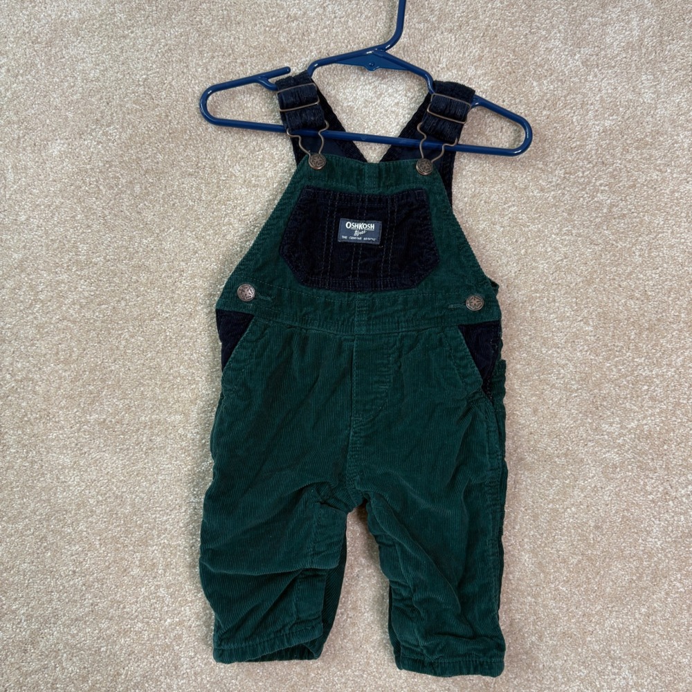 OSHKOSH Vestbak Overalls Kids 6M Green Corduroy Cotton Bibs 6 Months
